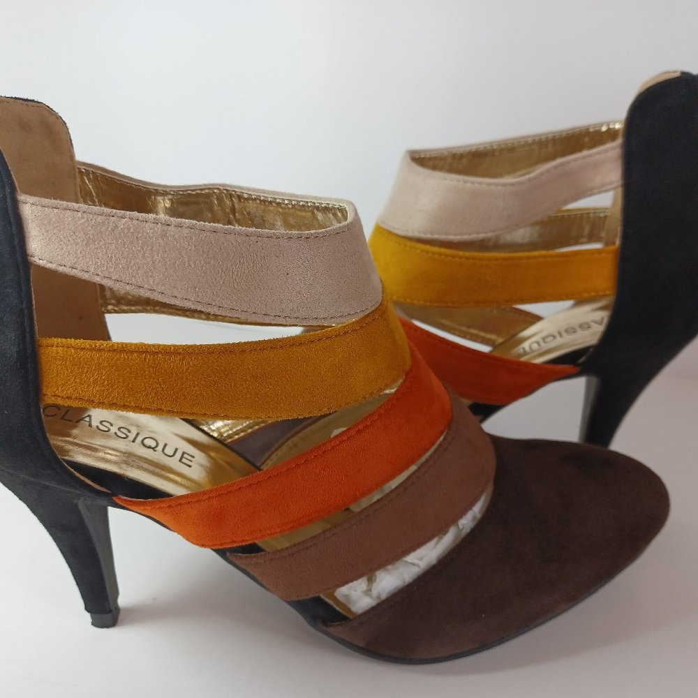 Classique Womens Sandal Stiletto Heels Shoes Multicolor Round Toe Zipp NIB